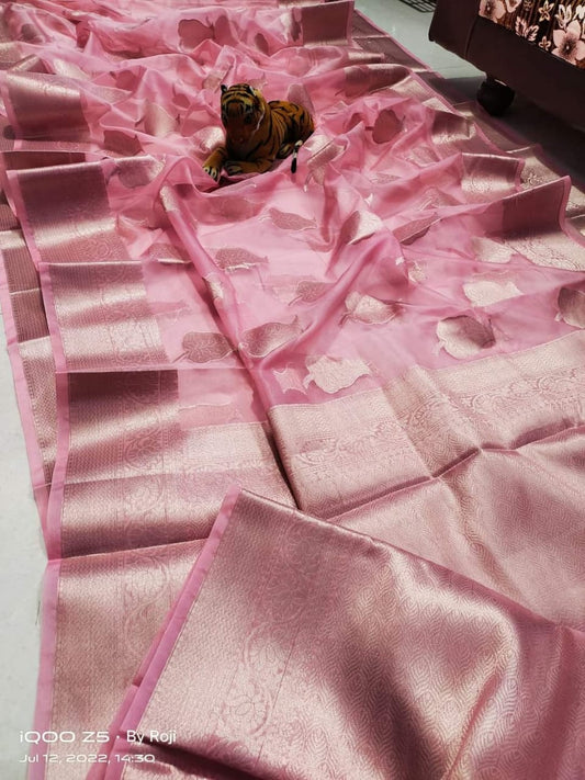 PJMR23A095 Pink Pure Banarasi Organza Soft Silk Sarees