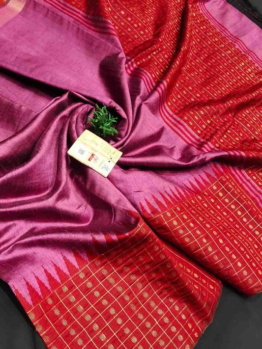 PJMR23A185 Pink Red Pure Handloom Raw Silk Saree