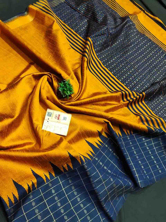 PJMR23A190 Yellow Blue Pure Handloom Raw Silk Saree