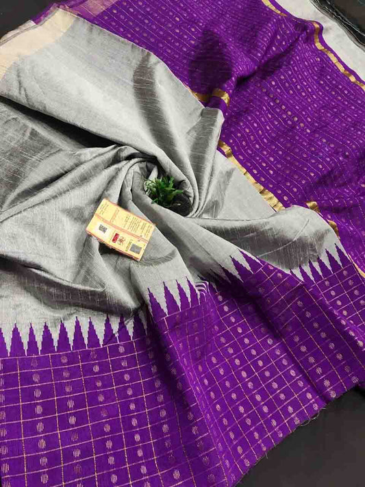 PJMR23A192 Ash Purple Pure Handloom Raw Silk Saree