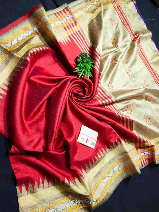 PJMR23A200 Red Gold Pure Handloom Raw Silk Saree