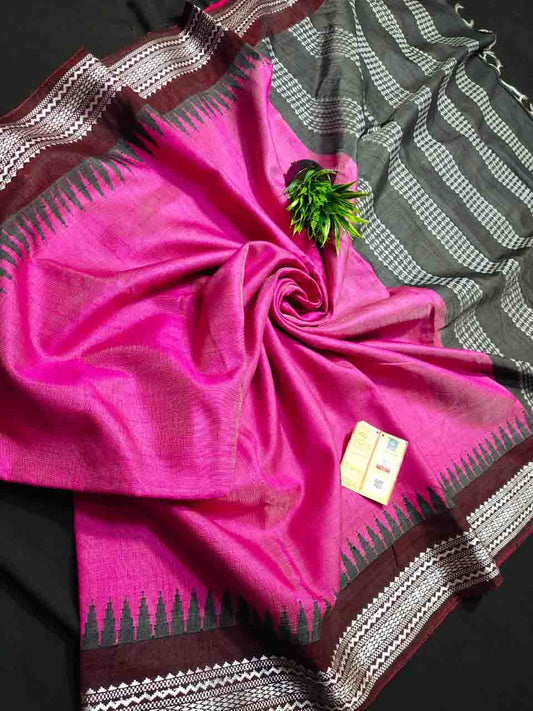 PJMR23A201 Rose Maroon Pure Handloom Raw Silk Saree