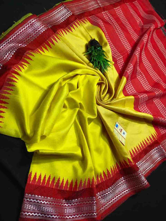 PJMR23A202 Green Red Pure Handloom Raw Silk Saree