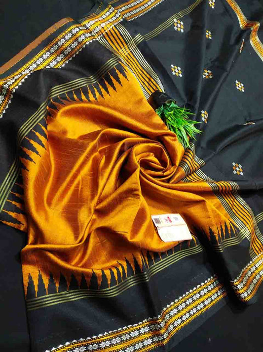 PJMR23A203 Yellow Black Pure Handloom Raw Silk Saree