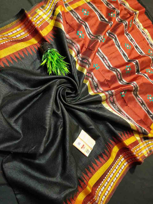 PJMR23A204 Black Brown Pure Handloom Raw Silk Saree