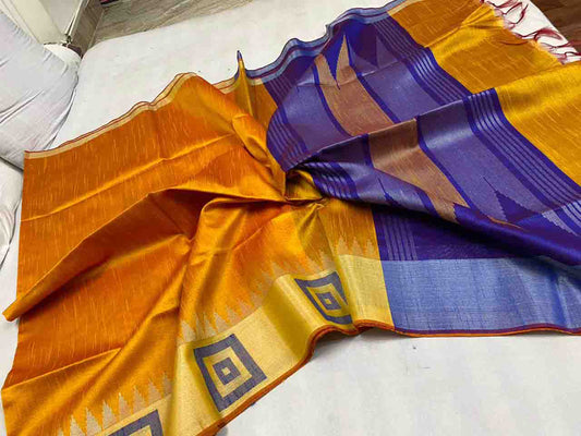 PJMR23A205 Yellow Violet Pure Handloom Raw Silk Saree