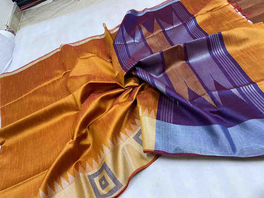 PJMR23A206 Yellow Violet Pure Handloom Raw Silk Saree