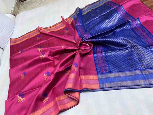 PJMR23A218 Rose Blue Pure Handloom Raw Silk Saree