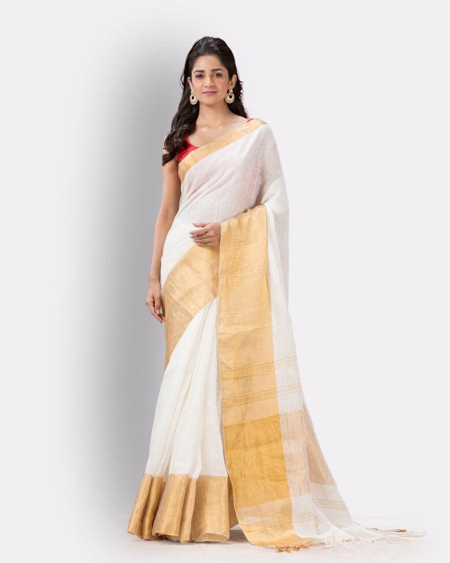 White Gold Pure Handloom Linen Saree