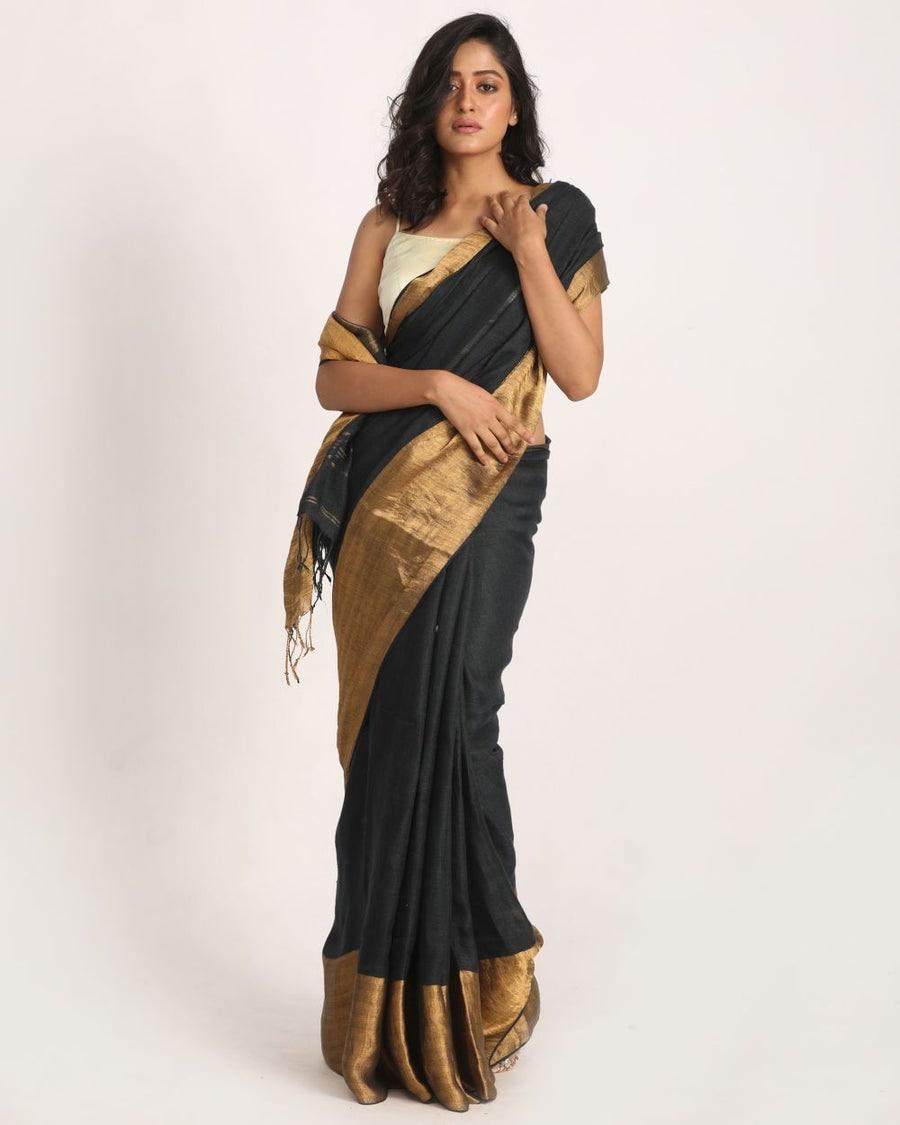 Black Gold Pure Handloom Linen Saree