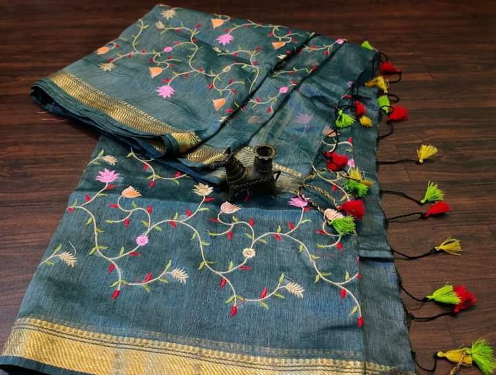 PJMR23A300 Grey Gold Pure Handloom Linen Silk Banarasi Saree