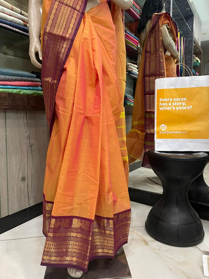 AP25A020 Orange Pure Handloom Chettinad Cotton Saree