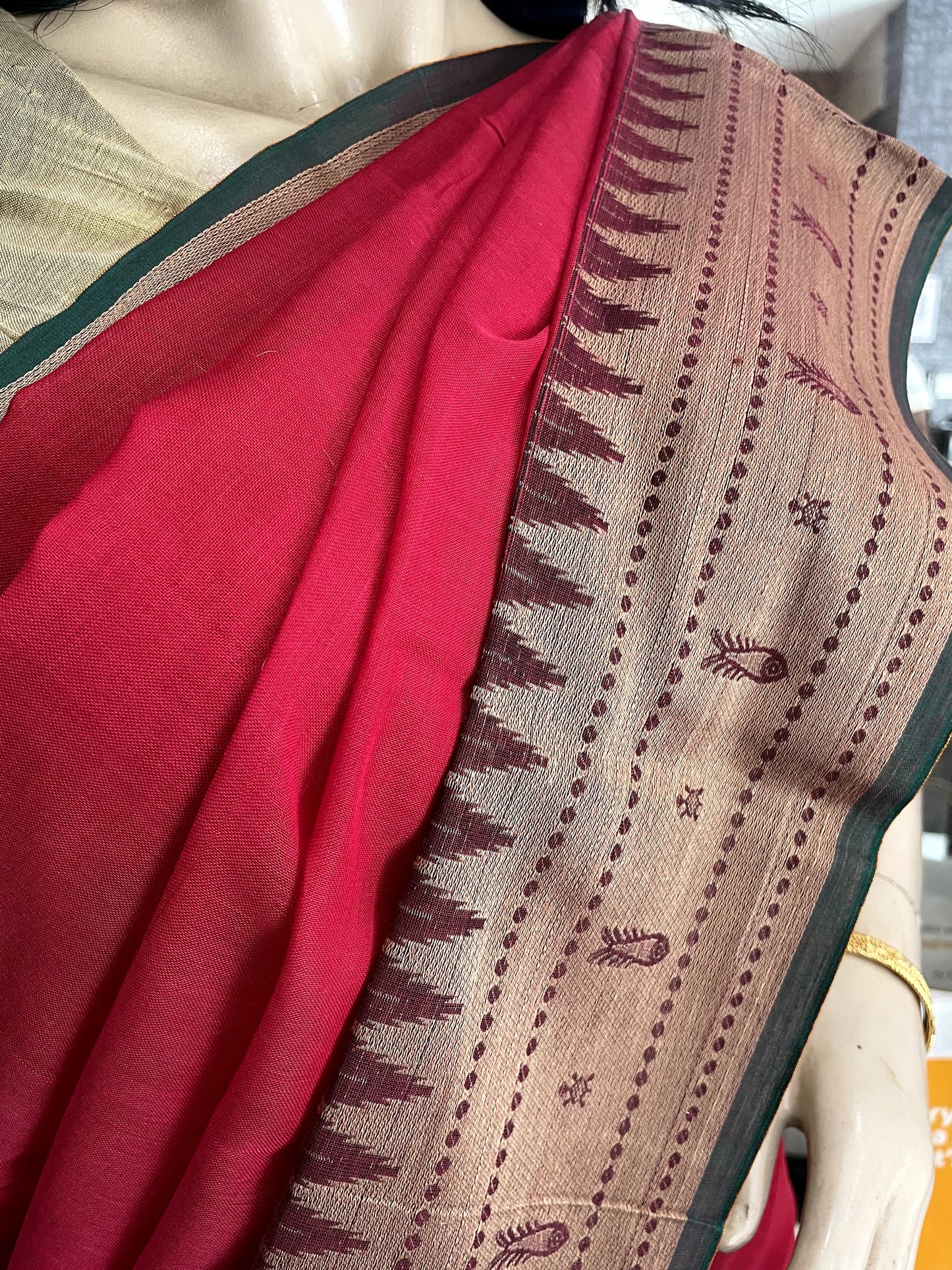 AU24A046 Rose Green Pure Handloom Narayanpet Cotton Saree