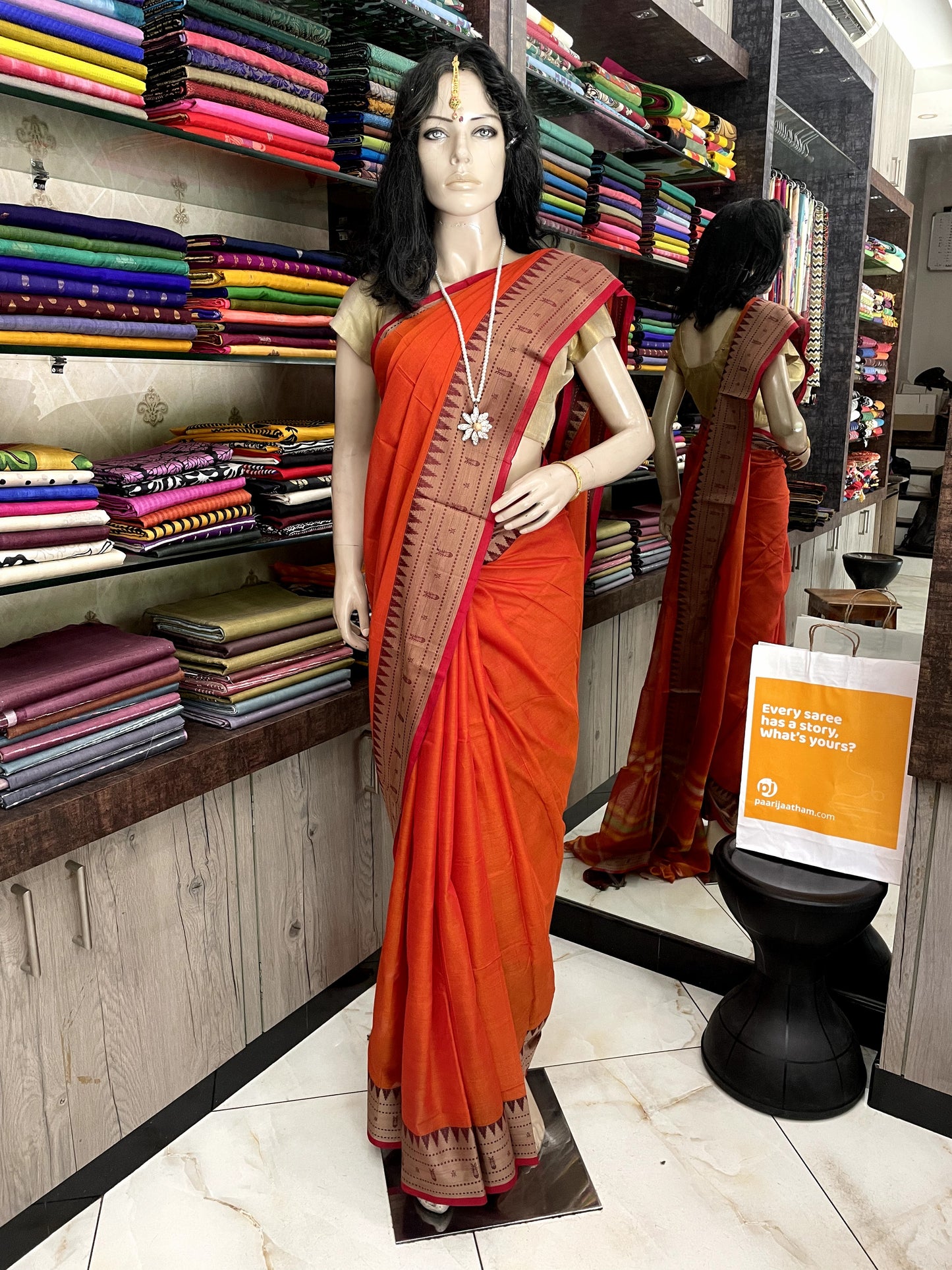 AU24A048 Orange Rose Pure Handloom Narayanpet Cotton Saree