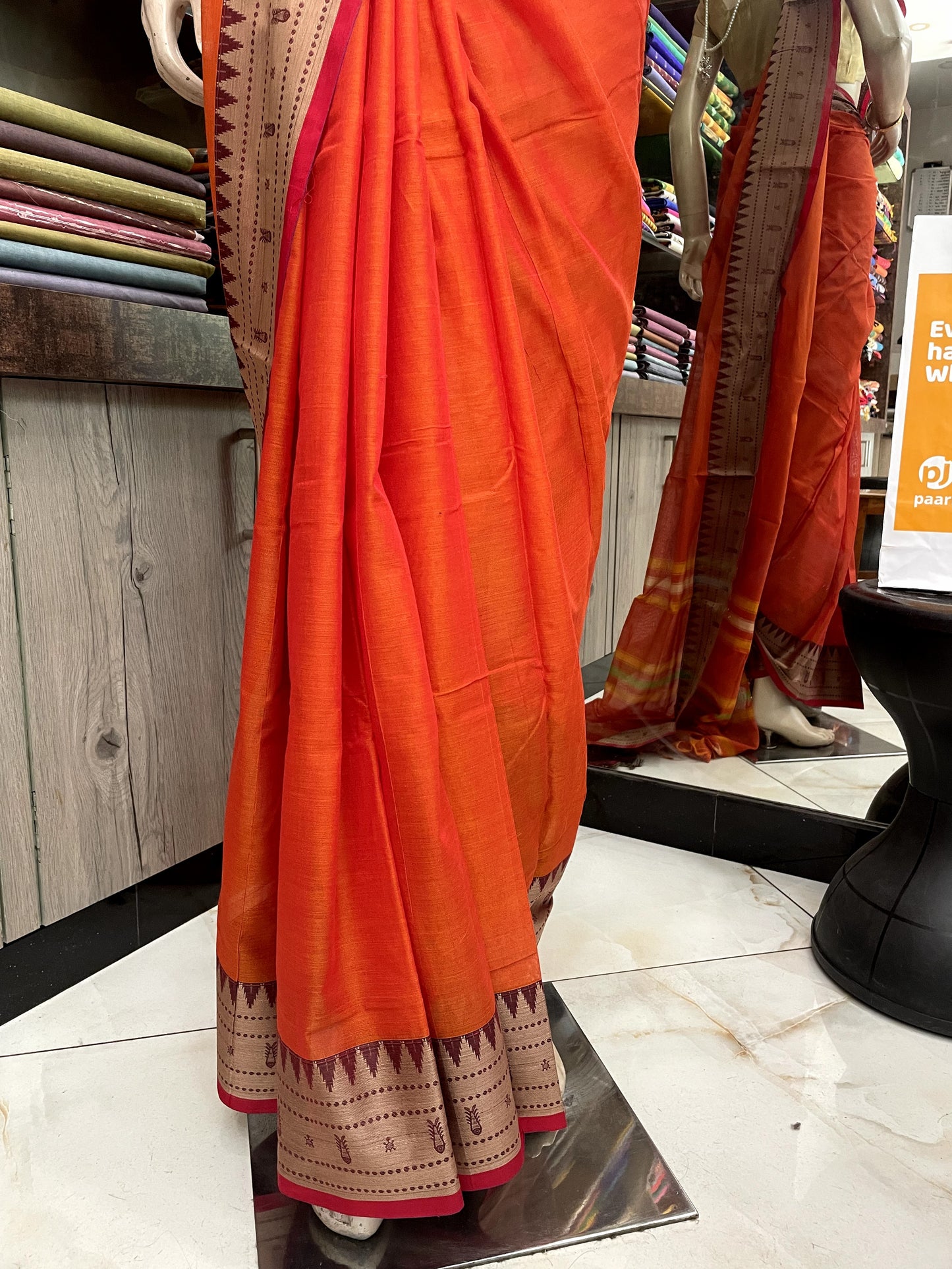 AU24A048 Orange Rose Pure Handloom Narayanpet Cotton Saree