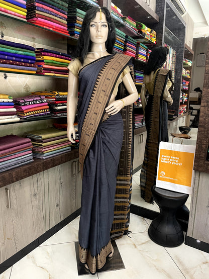 AU24A051 Grey Black Pure Handloom Narayanpet Cotton Saree