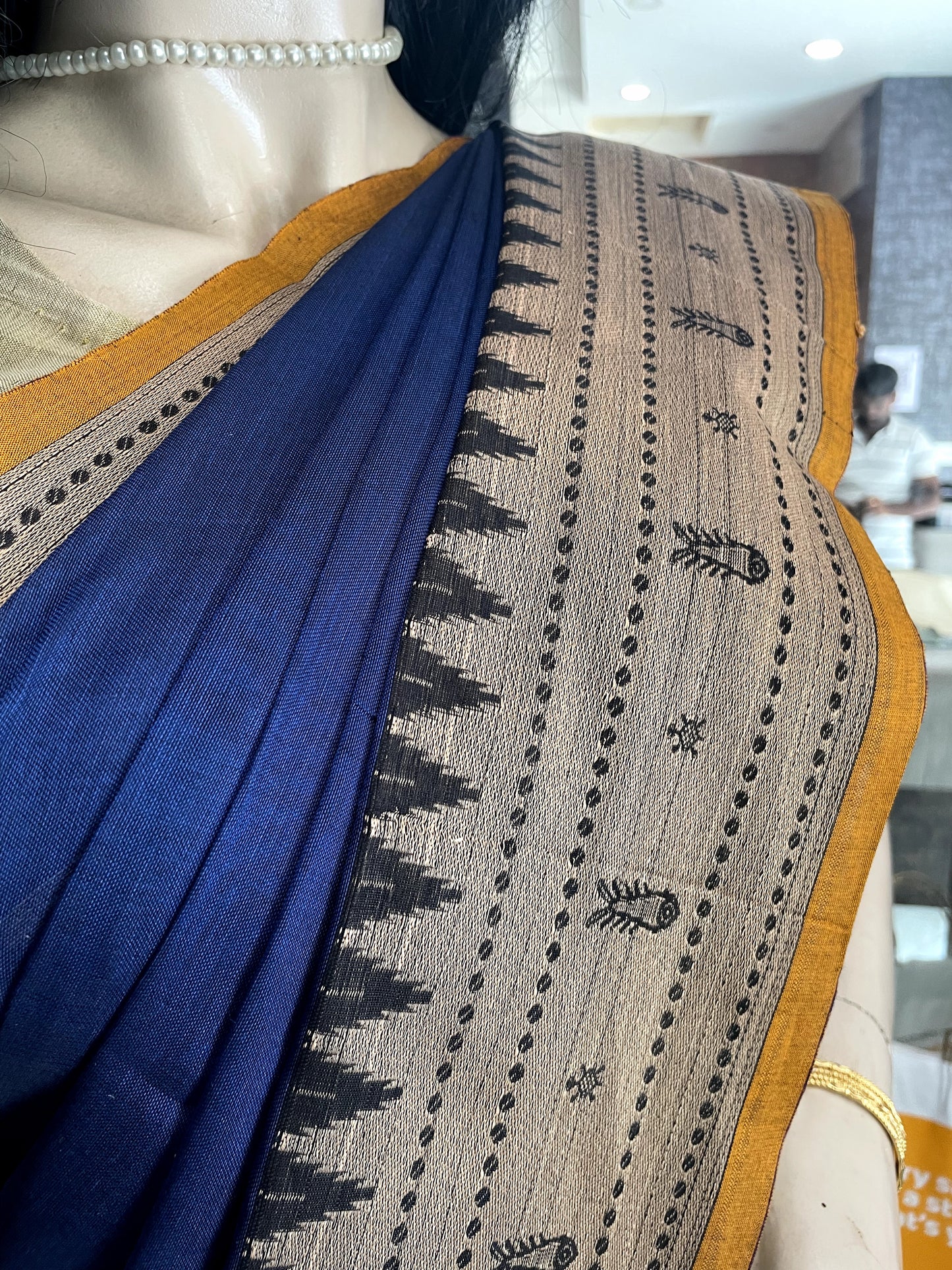 AU24A055 Blue Yellow Pure Handloom Narayanpet Cotton Saree