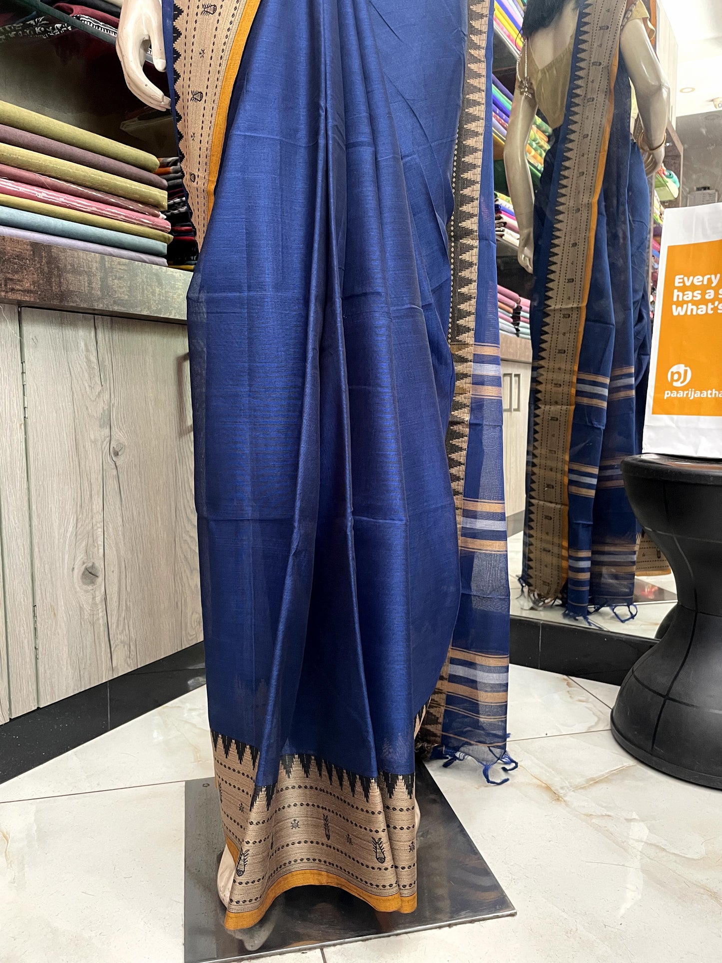 AU24A055 Blue Yellow Pure Handloom Narayanpet Cotton Saree