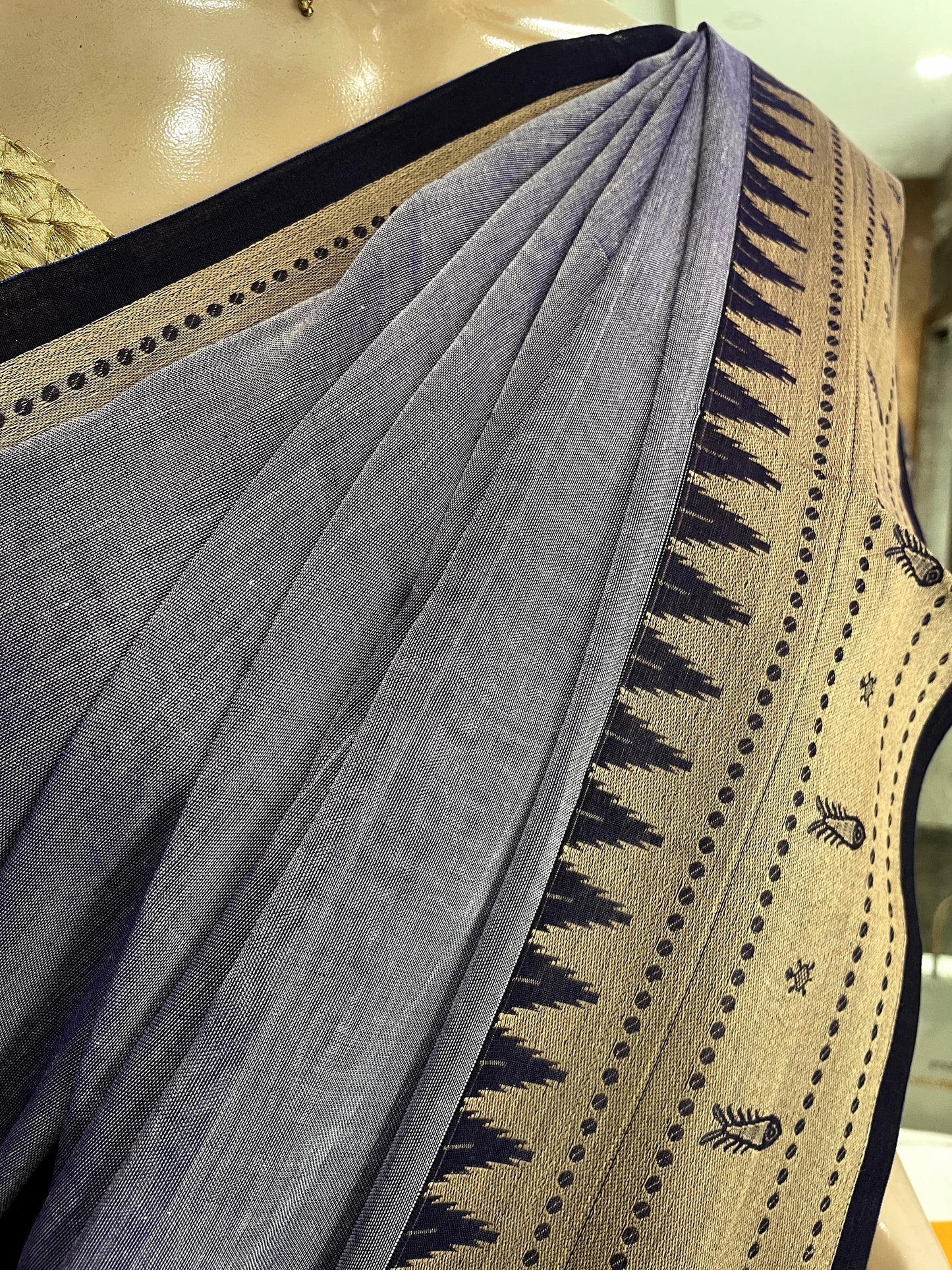 AU24A057 Grey Black Pure Handloom Narayanpet Cotton Saree