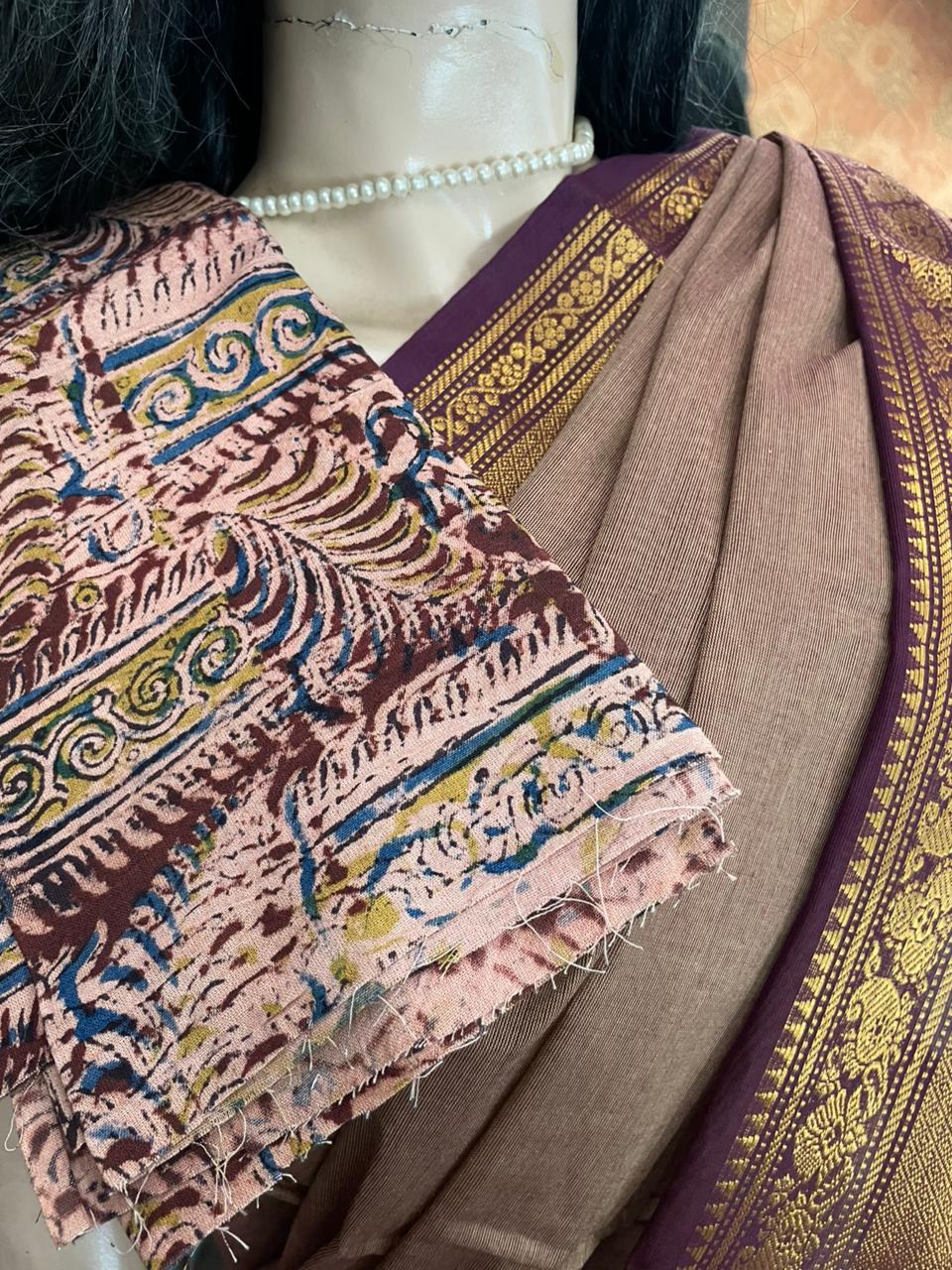 AU25A030 Brown Pure Handloom Chettinad Cotton Saree