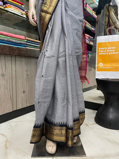 AU24A036 Gray Pure Handloom Kanchi Cotton Saree
