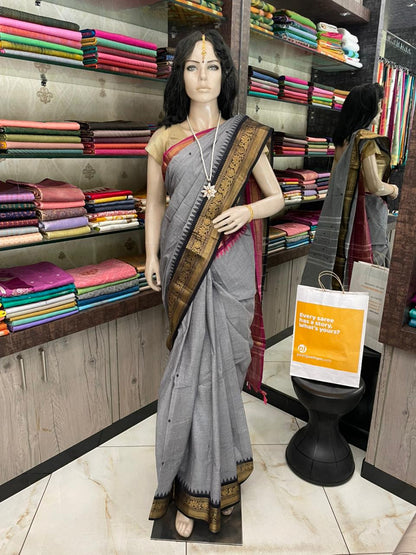 AU24A036 Gray Pure Handloom Kanchi Cotton Saree
