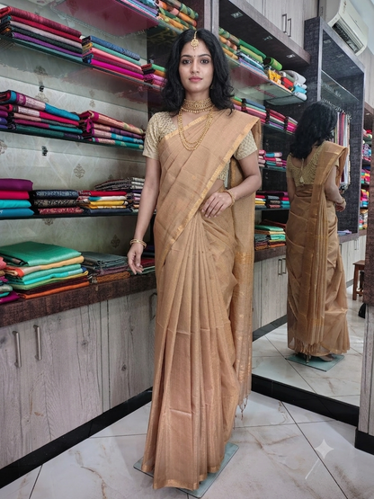 JN26A096 Gold Pure Handloom Maheshwari Silk Saree