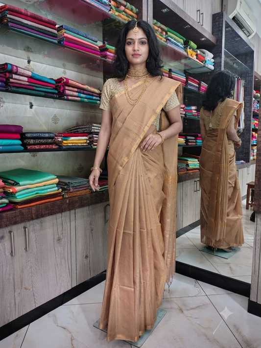 JN26A096 Gold Pure Handloom Maheshwari Silk Saree