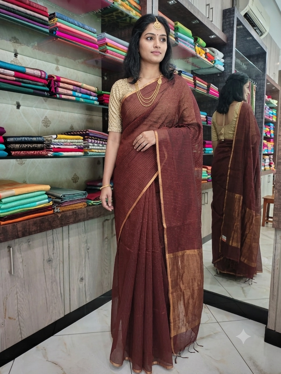 JN26A090 Maroon and Gold Pure Handloom Maheshwari Silk Saree