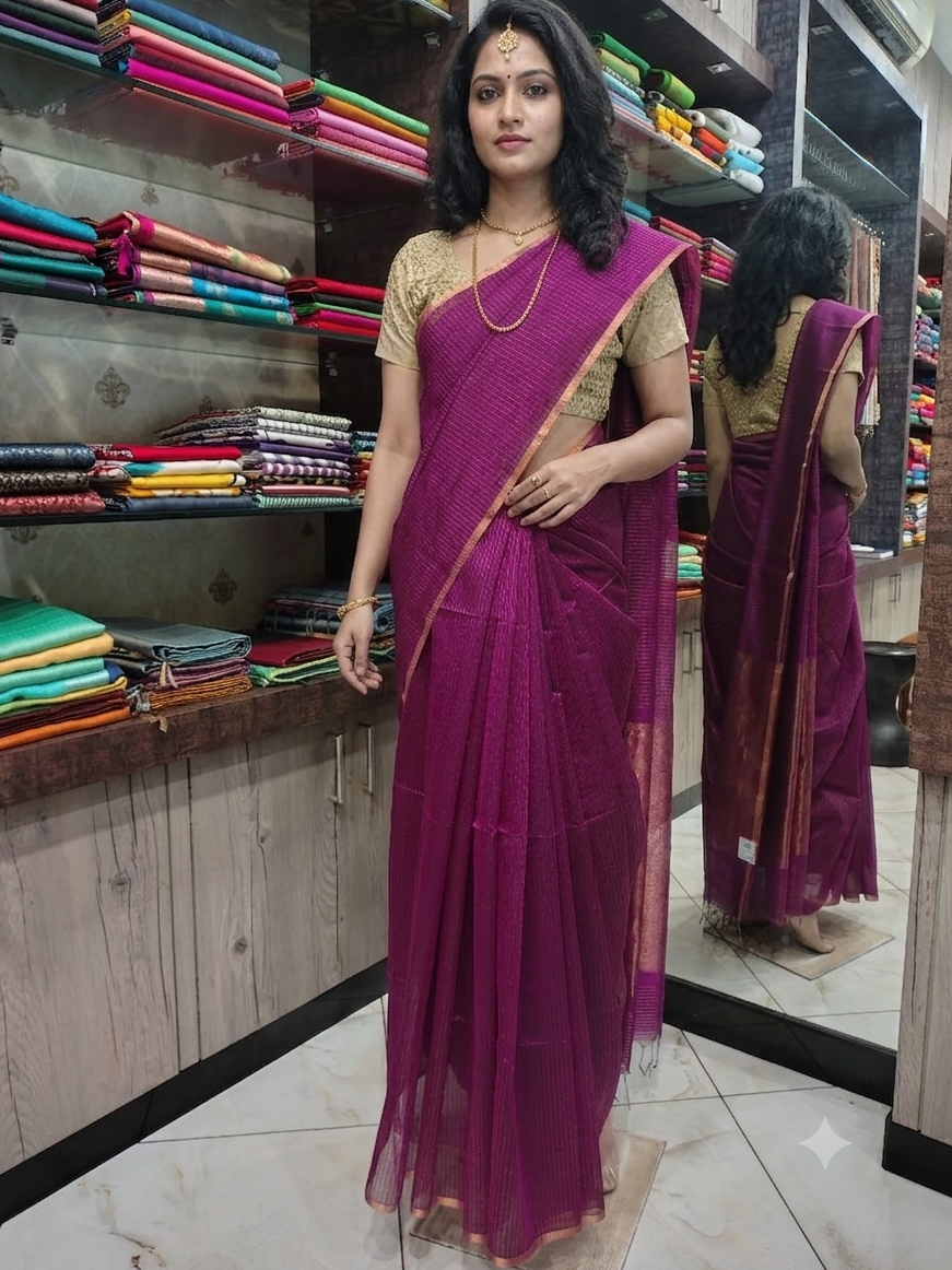 JN26A092 Pink Pure Handloom Maheshwari Silk Saree