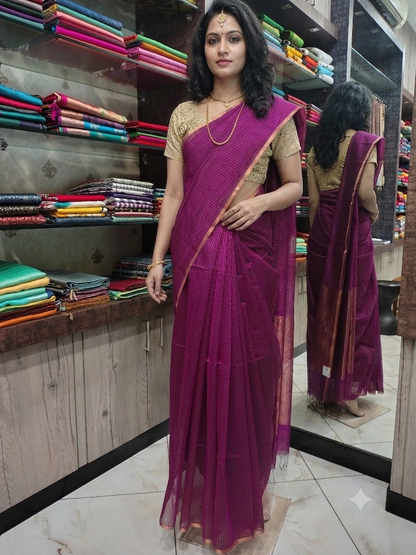 JN26A092 Pink Pure Handloom Maheshwari Silk Saree