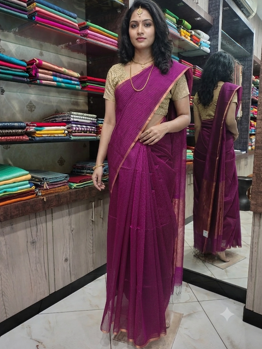 JN26A092 Pink Pure Handloom Maheshwari Silk Saree
