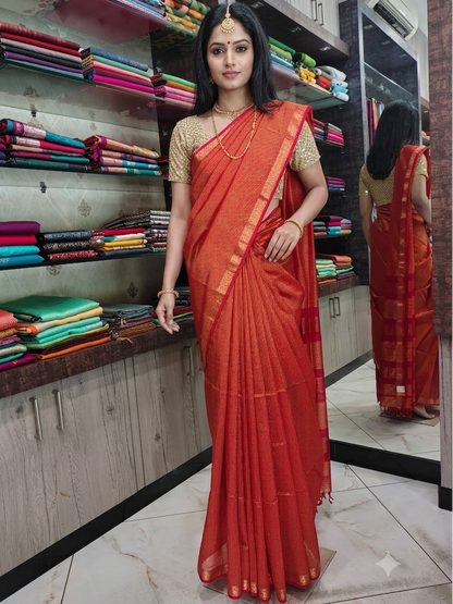JN26A094 Red and Gold Pure Handloom Maheshwari Silk Saree