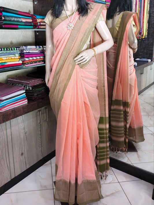 JL26A030 Peach Pink Pure Handloom Mangalgiri Cotton Saree