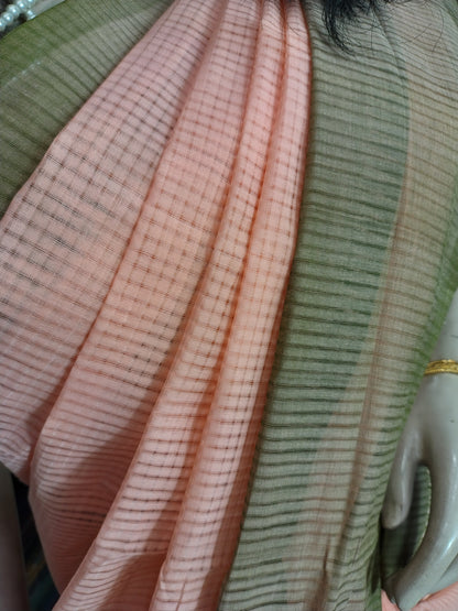 JL26A030 Peach Pink Pure Handloom Mangalgiri Cotton Saree