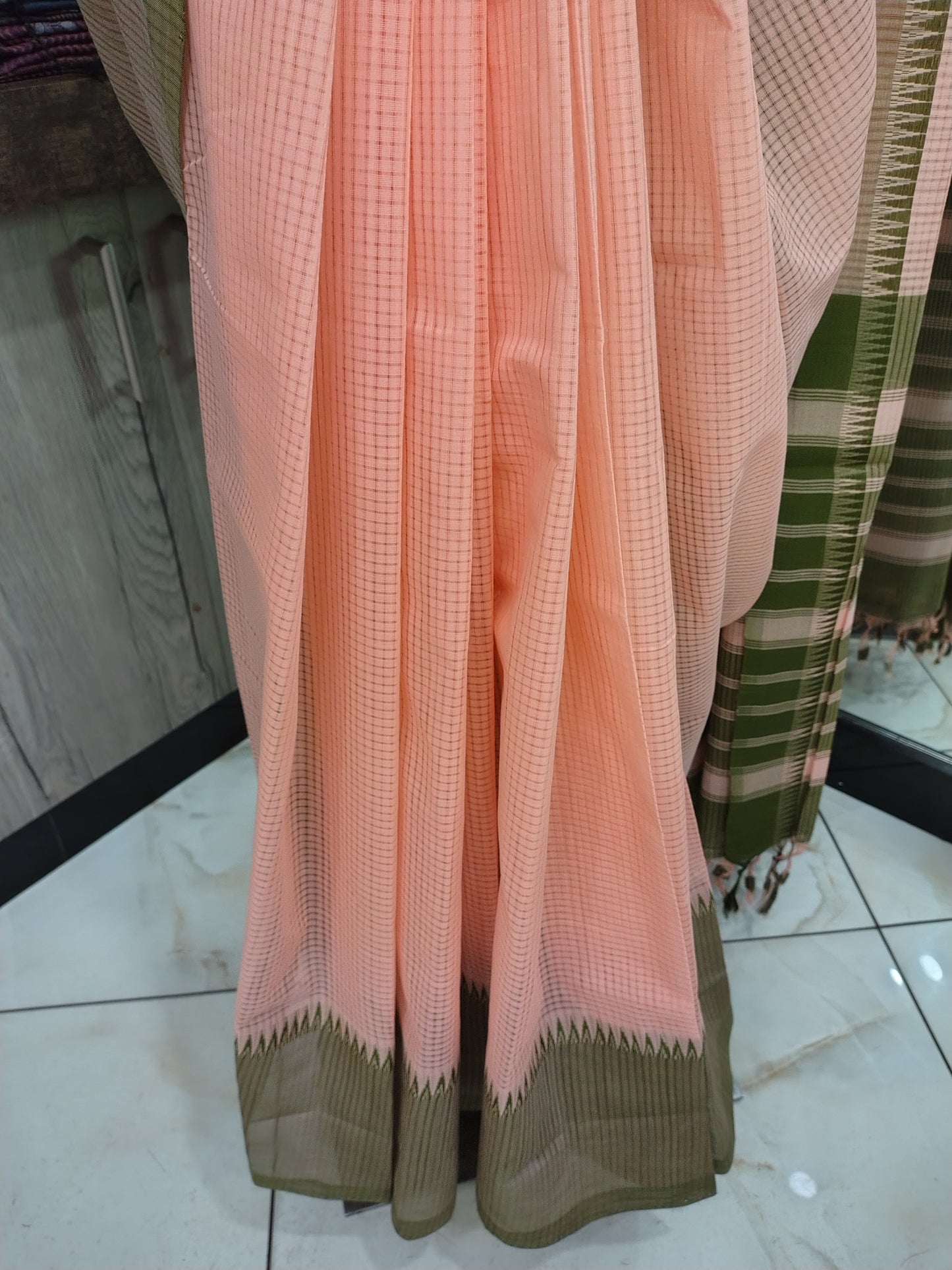 JL26A030 Peach Pink Pure Handloom Mangalgiri Cotton Saree