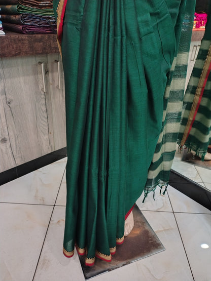 JL26A149 Green Pure Handloom Narayanpet Cotton Saree