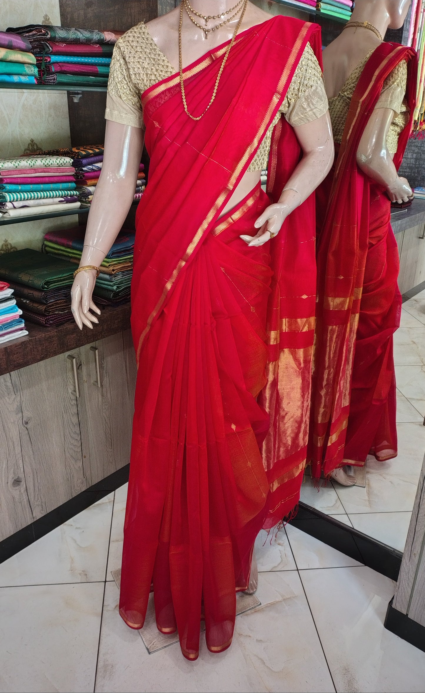 JL26A143 Red Pure Handloom Maheshwari Silk Saree