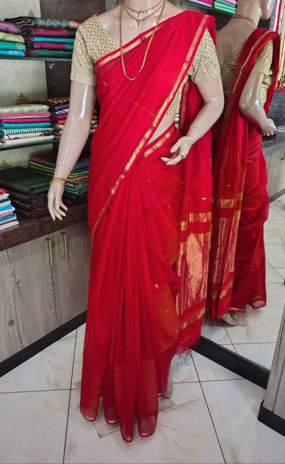 JL26A143 Red Pure Handloom Maheshwari Silk Saree