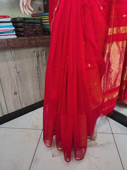 JL26A143 Red Pure Handloom Maheshwari Silk Saree