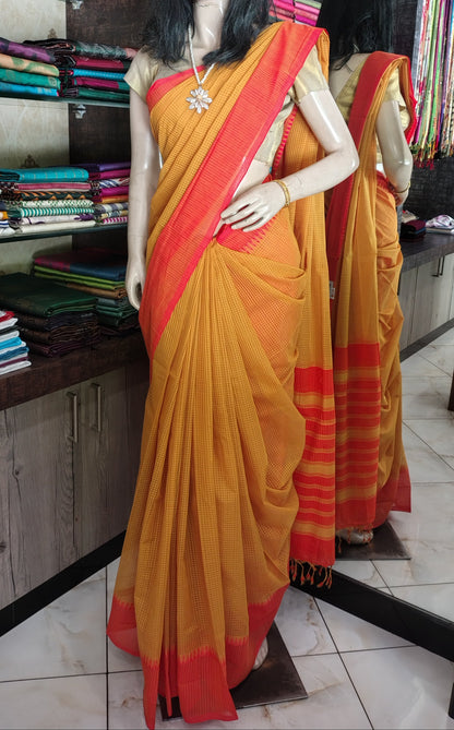 JL26A031 Yellow Pure Handloom Mangalgiri Cotton Saree