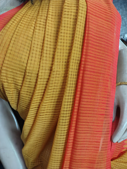 JL26A031 Yellow Pure Handloom Mangalgiri Cotton Saree