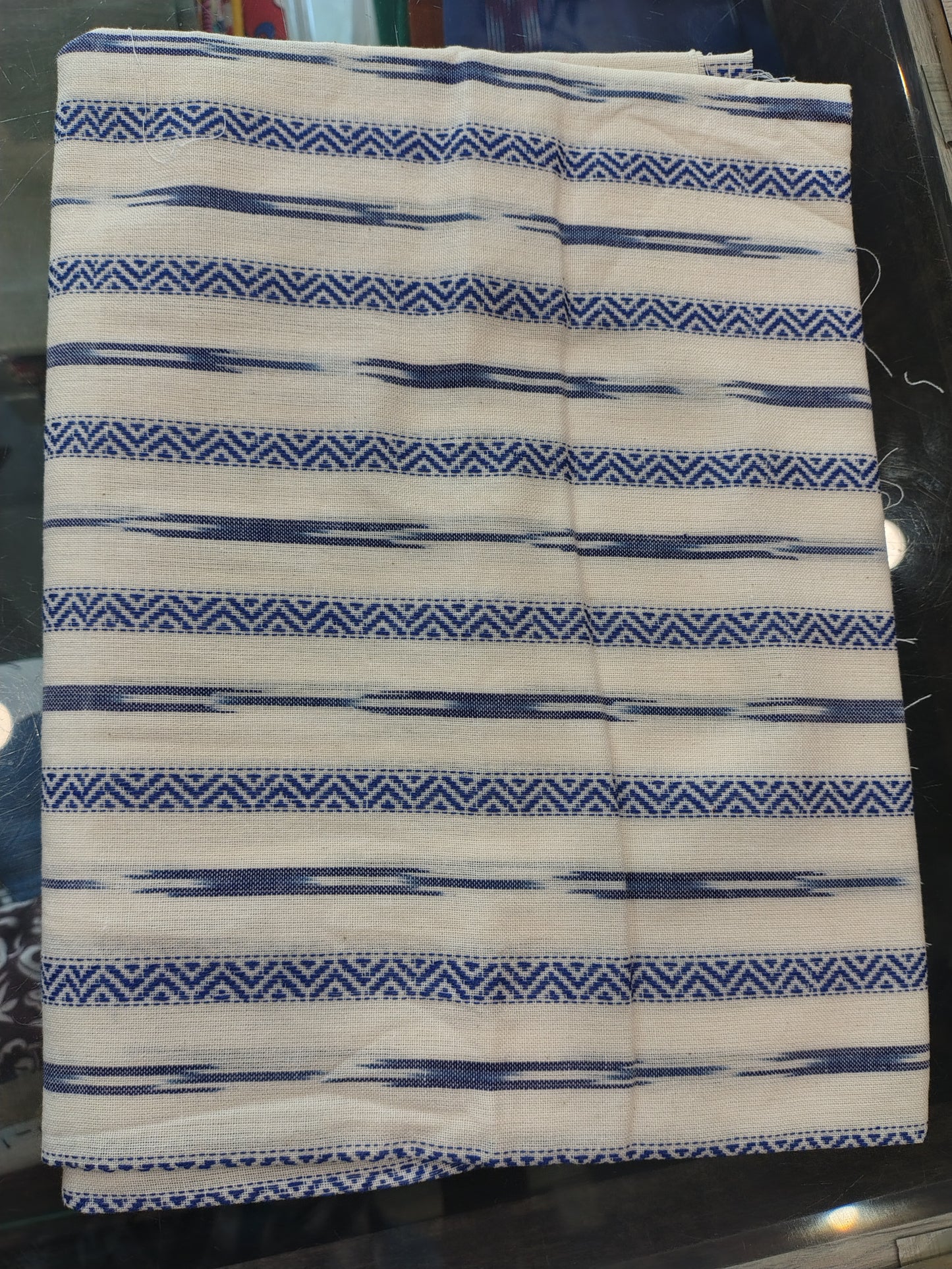 AU26A044 Orange Blue Handloom Pochampally Ikkat Mercerized Cotton Saree