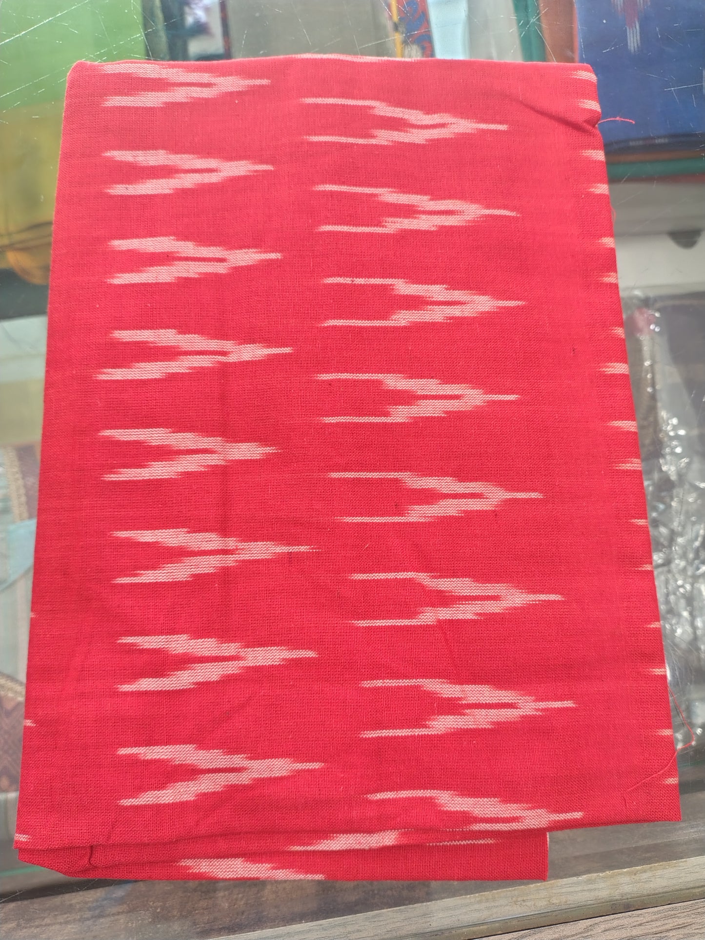 AU26A046 Gray Red Handloom Pochampally Ikkat Mercerized Cotton Saree