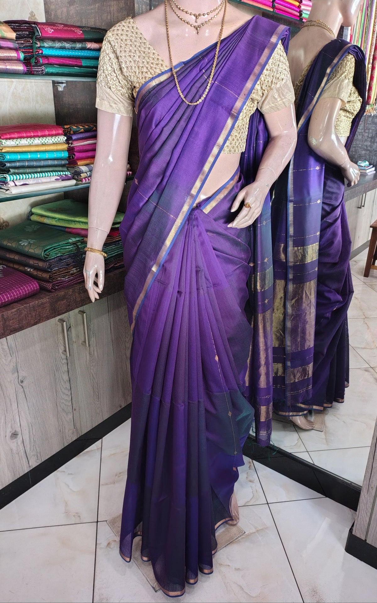 JL26A133 Purple Pure Handloom Maheshwari Silk Saree