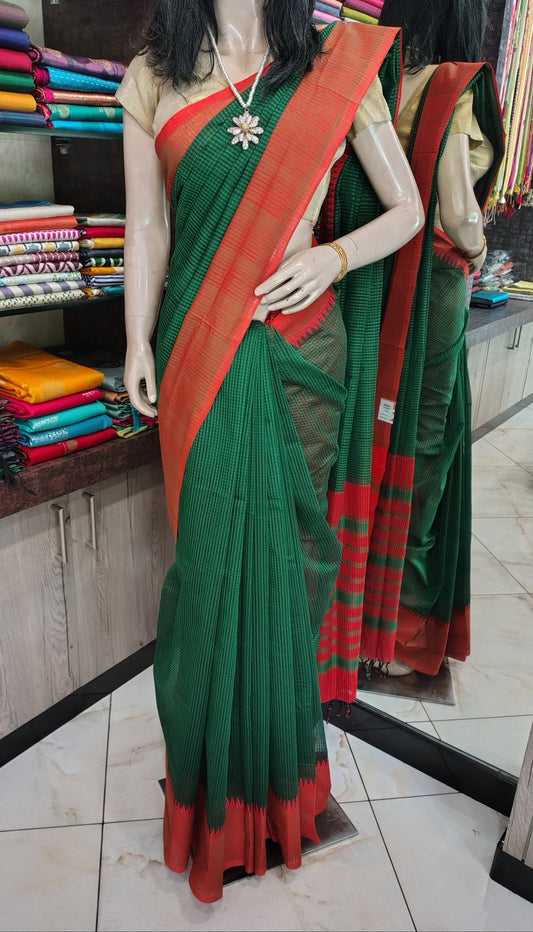 OT26A040 Green Pure Handloom Mangalgiri Cotton Saree