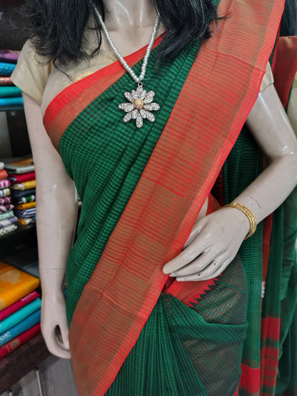 OT26A040 Green Pure Handloom Mangalgiri Cotton Saree