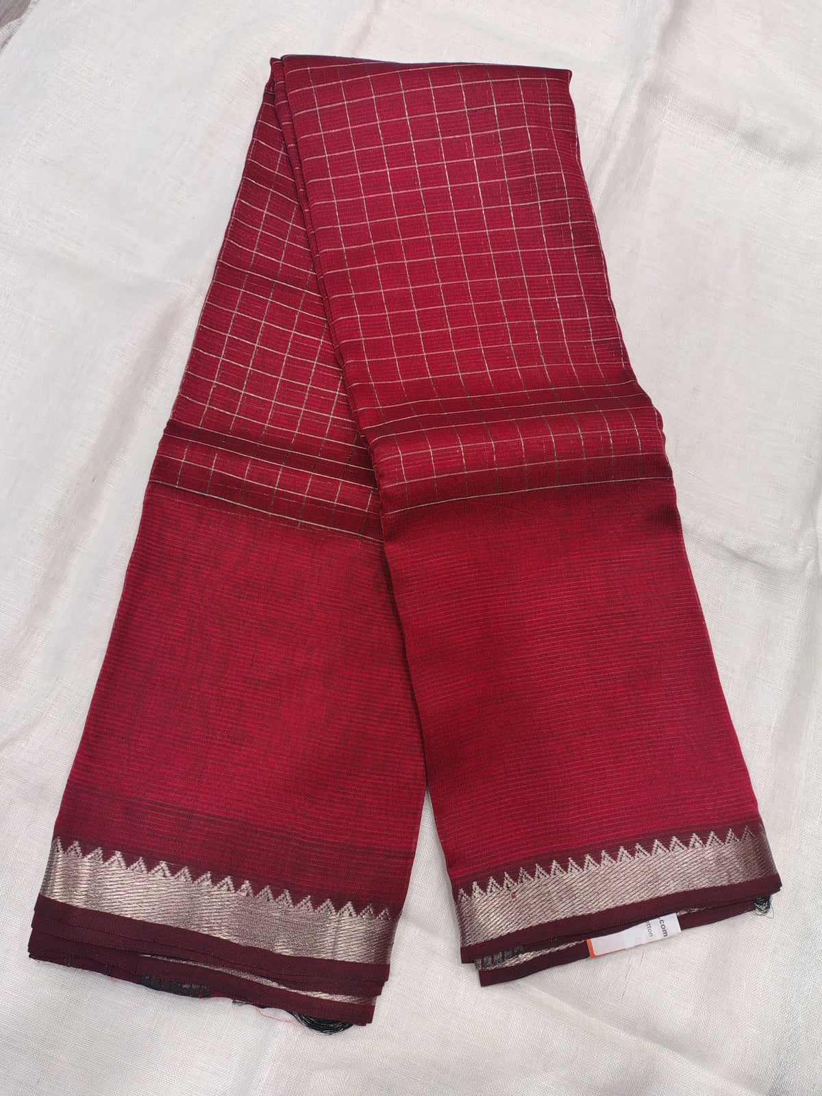AU26A092 Red Pure Handloom Mangalgiri Silk Saree