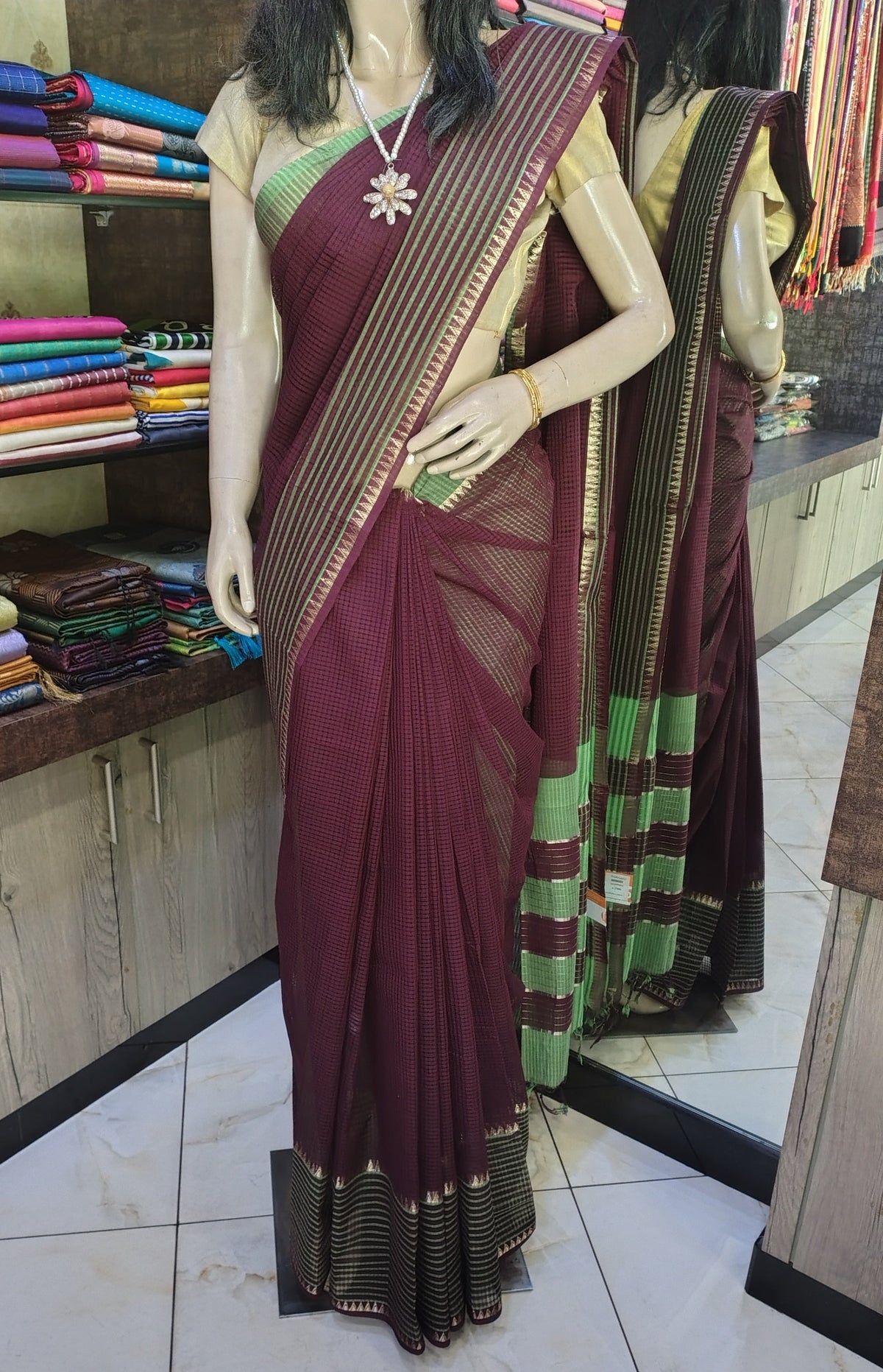 OT26A045 Wine Pure Handloom Mangalgiri Cotton Saree