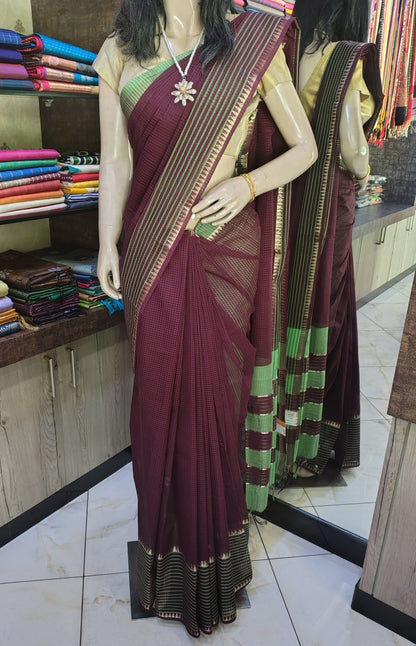 OT26A045 Wine Pure Handloom Mangalgiri Cotton Saree